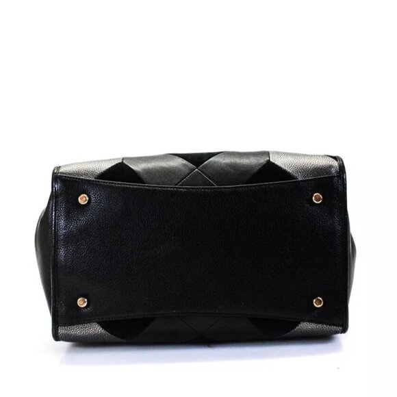 Coach Womens Double Handle Logo Metallic Patchwork Satchel Handbag Black 36531 - Picture 3 of 11